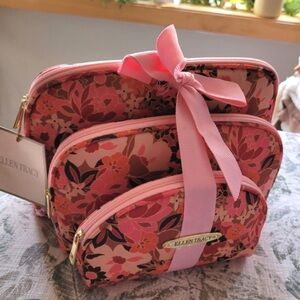 Ellen Tracy Pink Floral Cosmetic Bag Trio